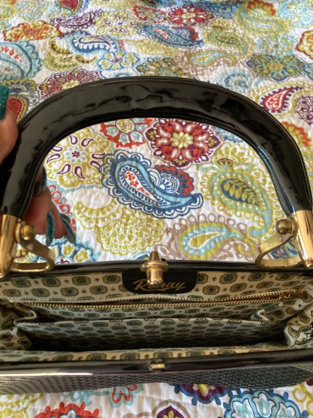 Structured Woven Top-Handle Satchel in Black with Gold Accents